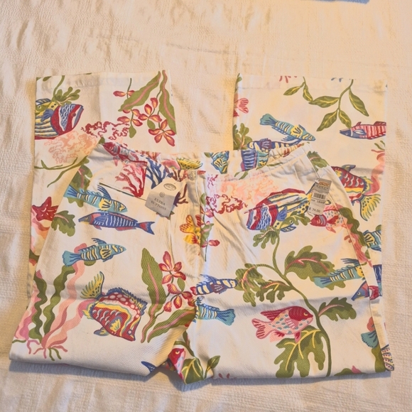 Talbots Petites women's size 16W fish & coral design wide leg pants, twill NWT - Picture 3 of 11